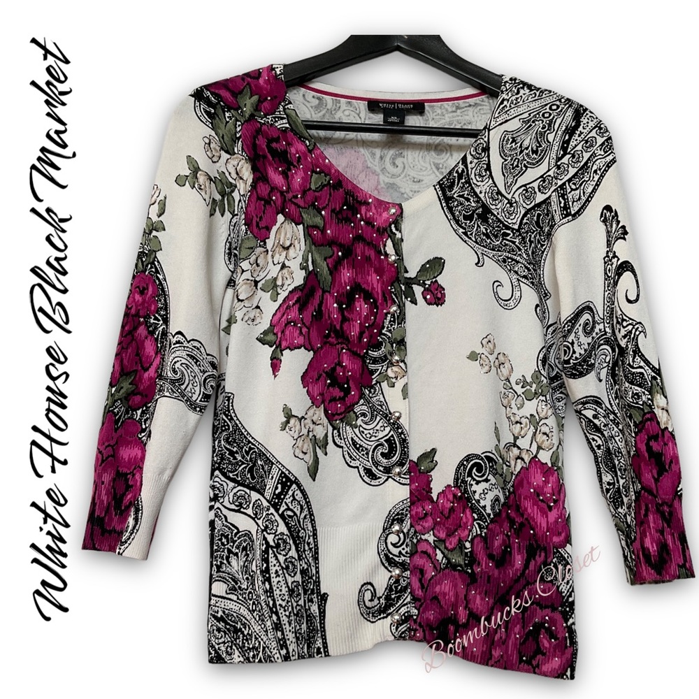 NWOT White House Black Market WHBM cardigan floral XS